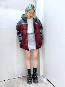 「x-girl_ootd」｜「アイテム（ダウンジャケット/コート）」を使った、立花清華さん（レディース・168cm）の秋コーディネート