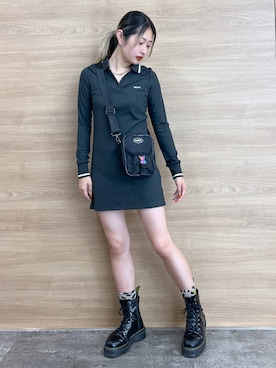 「x-girl_ootd」｜「アイテム（ワンピース/ドレス）」を使った、立花清華さん（レディース・168cm）の秋コーディネート