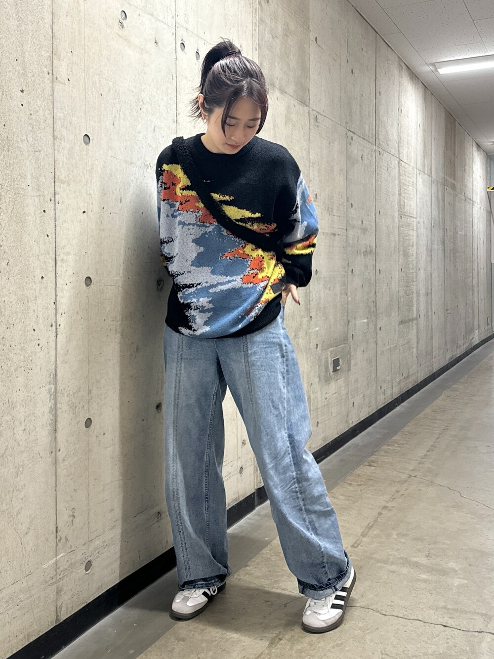 「ファッションを楽しもう、Knit 2023、ニットコーデ、シンプルスタイル、カジュアルコーデ、秋服コーデ、冬コーデ、x-girl、x-girl_ootd、ootd」｜「X-girlのKNIT TOP（ニット/セーター、その他）」を使った、立花清華さん（レディース・168cm）の秋コーディネートの1枚目の写真