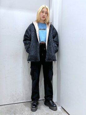 「x-girl_ootd」｜「アイテム（ダウンジャケット/コート）」を使った、立花清華さん（レディース・168cm）の冬コーディネート