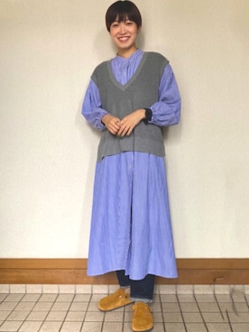 「ブルーワンピース」｜「アイテム（シューズ）」を使った、鶴岡 彩由李(つるおか さゆり)さん（レディース・163cm）の秋コーディネート