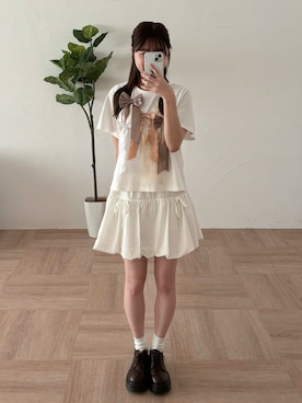 「kutir（クティール）の【クティールとレトロ】アソートリボンＴシャツ（Tシャツ/カットソー、ホワイト系）」を使った、aoiさん（レディース・153cm）の夏コーディネート