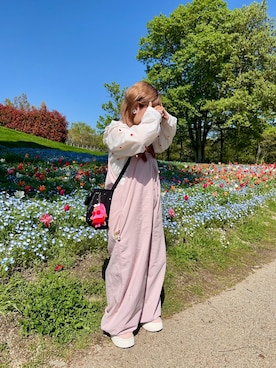 「アイテム（つなぎ/オールインワン、ピンク系）」を使った、assuさん（レディース・148cm）の春コーディネート