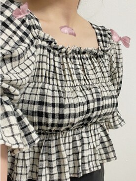 「Heather（ヘザー）のチェックコットンスクエアブラウス【SETUP対応】　958861（シャツ/ブラウス）」を使った、𝐬𝐚𝐲𝐚𝐤𝐚さん（レディース・154cm）の夏コーディネート