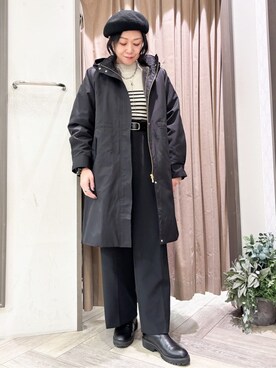 「grove（グローブ）の【洗える】しなやかストレッチワイドパンツ（その他パンツ、ブラック系）」を使った、micca0118さん（レディース）の冬コーディネート
