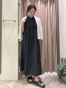 「grove（グローブ）の【接触冷感/UVカットetc】夏に嬉しい機能付き！ベーシックショートカーディガン（カーディガン/ボレロ、ホワイト系）」を使った、micca0118さん（レディース）の夏コーディネート
