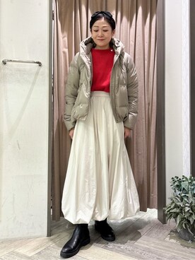 「grove（グローブ）の肩釦ラグランスリーブプルオーバー（ニット/セーター、レッド系）」を使った、micca0118さん（レディース）の冬コーディネート