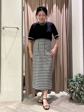 「grove（グローブ）の【ひんやり多機能】やわらかドライタッチワイドスリーブプルオーバー（ニット/セーター、ブラック系）」を使った、micca0118さん（レディース）の春コーディネート