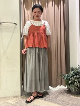 「grove（グローブ）のメタルサムリングフラットサンダル（サンダル、ブラック系）」を使った、micca0118さん（レディース）の夏コーディネート