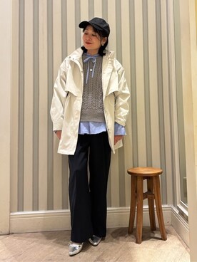 「grove（グローブ）の【撥水／シルエット2WAY】羽織るだけでサマになる、スタンドネックテントラインコート（その他アウター、ホワイト系）」を使った、micca0118さん（レディース）の春コーディネート