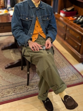 「JOHN SMEDLEY（ジョンスメドレー）のアイテム（ベスト、オレンジ系）」を使った、amenoishidatamiさん（メンズ・174cm）の春コーディネート