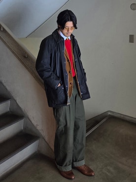 「革靴」｜「アイテム（その他アウター）」を使った、amenoishidatamiさん（メンズ・174cm）の冬コーディネート