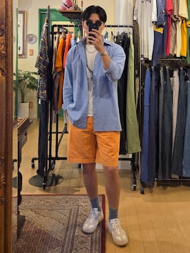 「アイテム（パンツ、オレンジ系）」を使った、amenoishidatamiさん（メンズ・174cm）の夏コーディネート