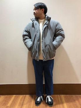 「ワッフル」｜「アイテム（ダウンジャケット/コート）」を使った、TORU OKIさん（メンズ・163cm）の冬コーディネート