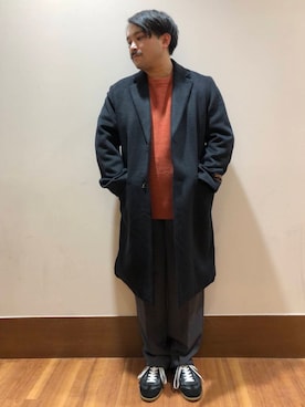 「アイテム（チェスターコート）」を使った、TORU OKIさん（メンズ・163cm）の冬コーディネート
