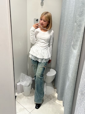 「OLIVE des OLIVE（オリーブデオリーブ）のアイテム（デニムパンツ）」を使った、oliveakanechannさん（レディース・150cm）の夏コーディネート