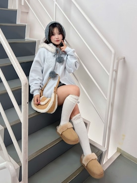 「アイテム（イヤーマフ）」を使った、oliveakanechannさん（レディース・150cm）の冬コーディネート