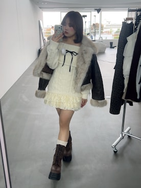 「アイテム（ムートンコート）」を使った、oliveakanechannさん（レディース・150cm）の冬コーディネート