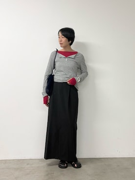 「GALLARDAGALANTE（ガリャルダガランテ）の【2026AW Debut】【UNFORM】2PACヘンリーネックカットソー（Tシャツ/カットソー、グレー系）」を使った、gg_michikoさん（レディース・166cm）の秋コーディネート
