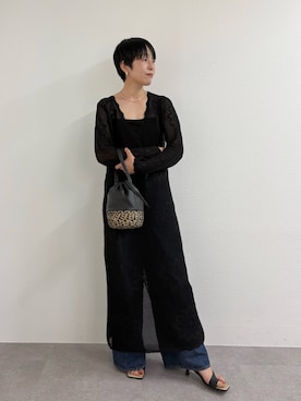 「GALLARDAGALANTE（ガリャルダガランテ）の【手洗い可】メッシュニットドレス（ワンピース、ブラック系）」を使った、gg_michikoさん（レディース・166cm）の春コーディネート