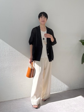 「GALLARDAGALANTE（ガリャルダガランテ）のタッセルコードネックレス（リング、ホワイト系）」を使った、gg_michikoさん（レディース・166cm）の春コーディネート
