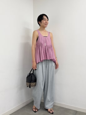 「GALLARDAGALANTE（ガリャルダガランテ）のビーズタッセルネックレス（リング、ホワイト系）」を使った、gg_michikoさん（レディース・166cm）の春コーディネート