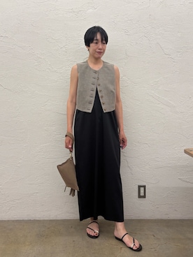 「GALLARDAGALANTE（ガリャルダガランテ）のツイードメッシュミニベスト（ベスト、ブラック系）」を使った、gg_michikoさん（レディース・166cm）の夏コーディネート