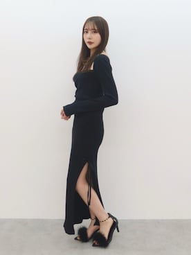 「EATME（イートミー）のカットアウトリボンデザインワンピース（ワンピース、ブラック系）」を使った、MOCAさん（レディース・162cm）の春コーディネート
