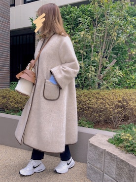 「春カラー」｜「アイテム（ノーカラーコート）」を使った、rui☺︎さん（レディース・158cm）の冬コーディネート