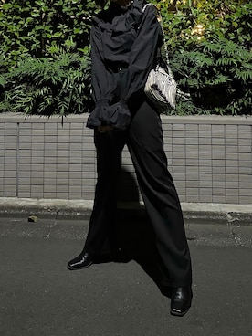 「袖ボリューム」｜「アイテム（スラックス）」を使った、sakineさん（レディース・163cm）の秋コーディネート