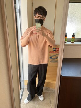 「PUBLIC TOKYO（パブリックトウキョウ）の極 ココTシャツ レギュラーフィット　”圧倒的な『ココち良さ』を実現したクルーネック無地Tシャツ”（Tシャツ/カットソー、ピンク系）」を使った、Yosuke さん（メンズ・174cm）の夏コーディネート