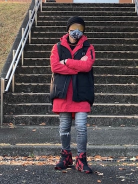 「ダメージデニムパンツ」｜reeboker99さん（メンズ・167cm）の冬コーディネート