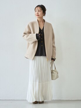 「Noble（ノーブル）のMTR VカラーZIPコート（ノーカラーコート、ホワイト系）」を使った、minani.aさん（レディース・155cm）の夏コーディネート