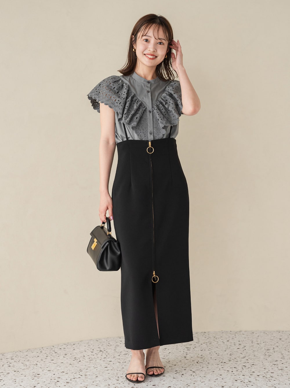 本日までNOBLE ノーブル ショルダーサロペットフープジップスカート