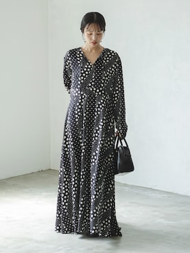 NOBLE アソートドットプリントナローリボンワンピース Noble（ノーブル）の「アソートドットプリントナローリボン