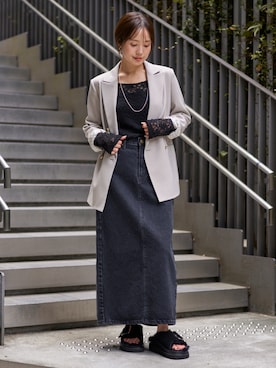 「Lee（リー）のアイテム（デニムスカート）」を使った、minani.aさん（レディース・155cm）の秋コーディネート