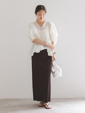 「アイテム（スカート、ブラウン系）」を使った、minani.aさん（レディース・155cm）の夏コーディネート