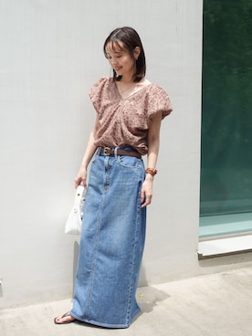「アイテム（デニムスカート）」を使った、minani.aさん（レディース・155cm）の夏コーディネート