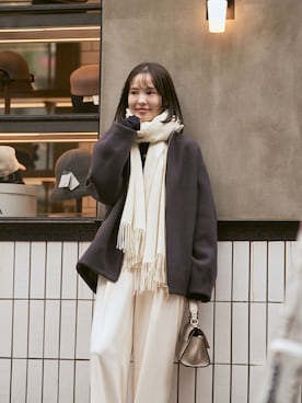 「アイテム（ノーカラーコート）」を使った、minani.aさん（レディース・155cm）の冬コーディネート