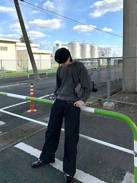 「ワッフルクルーネックＴ」｜無印良品さん（メンズ・171cm）の秋コーディネート