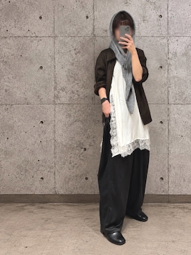 「ROPE' PICNIC（ロペピクニック）のバックスリットロングブーツ（ブーツ、ブラック系）」を使った、haluuuさん（レディース・165cm）の秋コーディネート