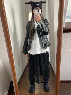 「アイテム（ライダースジャケット）」を使った、maiさん（レディース・146cm）の秋コーディネート