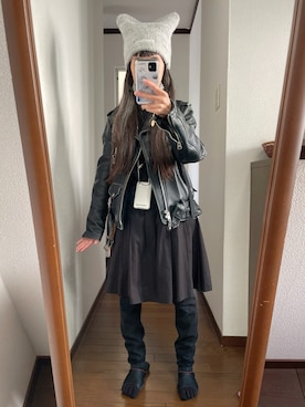 「アイテム（ライダースジャケット）」を使った、maiさん（レディース・146cm）の秋コーディネート