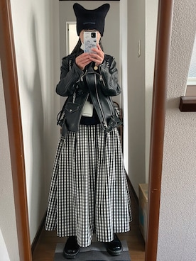 「アイテム（ライダースジャケット）」を使った、maiさん（レディース・146cm）の秋コーディネート