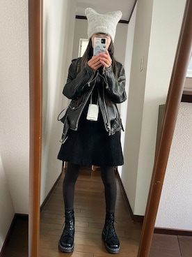 「アイテム（ライダースジャケット）」を使った、maiさん（レディース・146cm）の秋コーディネート