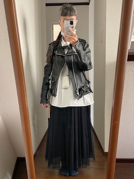 「アイテム（ライダースジャケット）」を使った、maiさん（レディース・146cm）の秋コーディネート