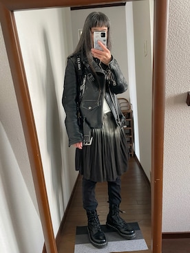 「アイテム（ライダースジャケット）」を使った、maiさん（レディース・146cm）の秋コーディネート