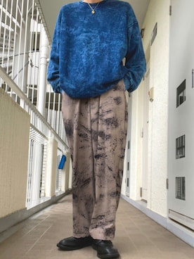 「柄×柄」｜「アイテム（スウェット）」を使った、ゆづき　さん（メンズ・172cm）の秋コーディネート