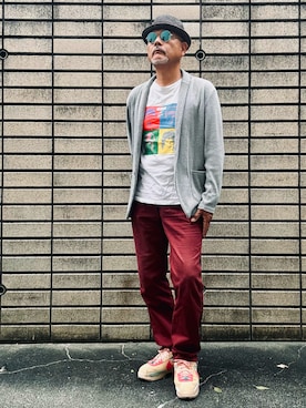 「GAP（ギャップ）のアイテム（ハット、グレー系）」を使った、カツキイサムさん（メンズ・175cm）の秋コーディネート