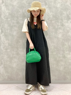 「アイテム（シャツワンピース、ブラック系）」を使った、ぱっちょさん（レディース・153cm）の春コーディネート